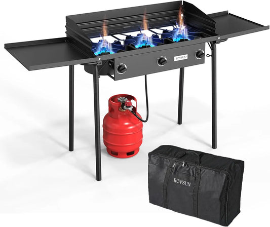 3 Burner Propane Gas Stove, 225,000BTU Outdoor Burner  & CSA Listed Regulator, Pic