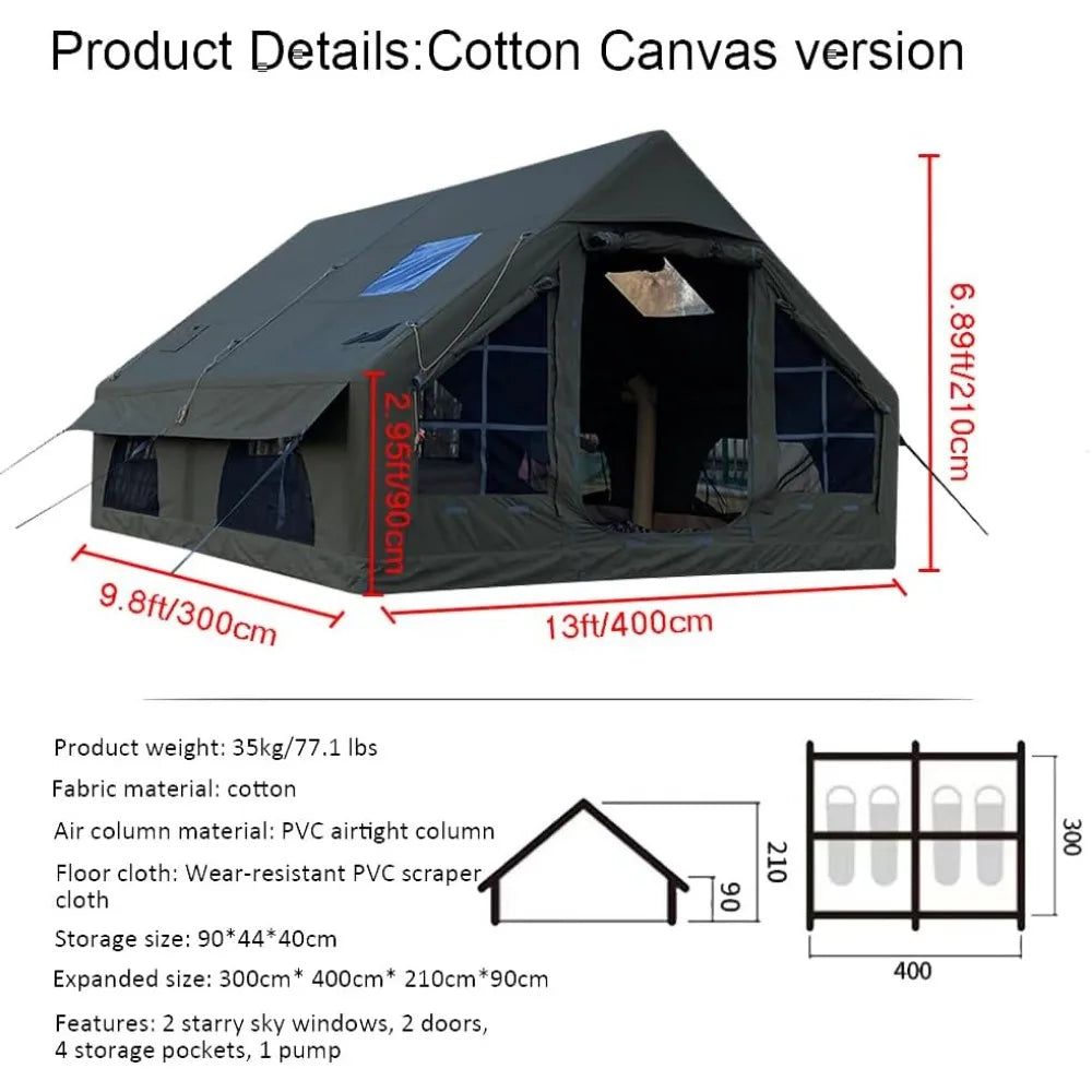 Inflatable Tent ,with Pump, with Stove Jack Hole, Easy Setup