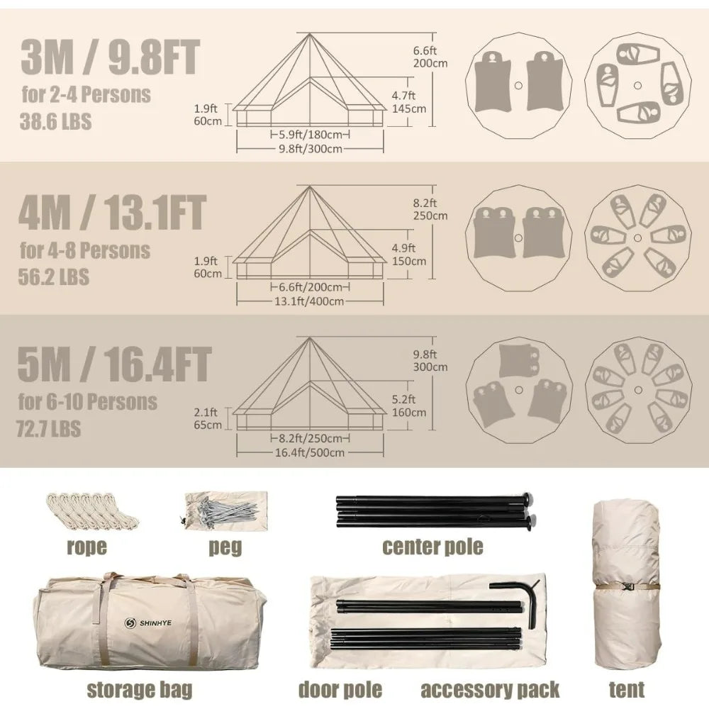 3M/4M/5M Canvas Tents with Stove Jacks Tent