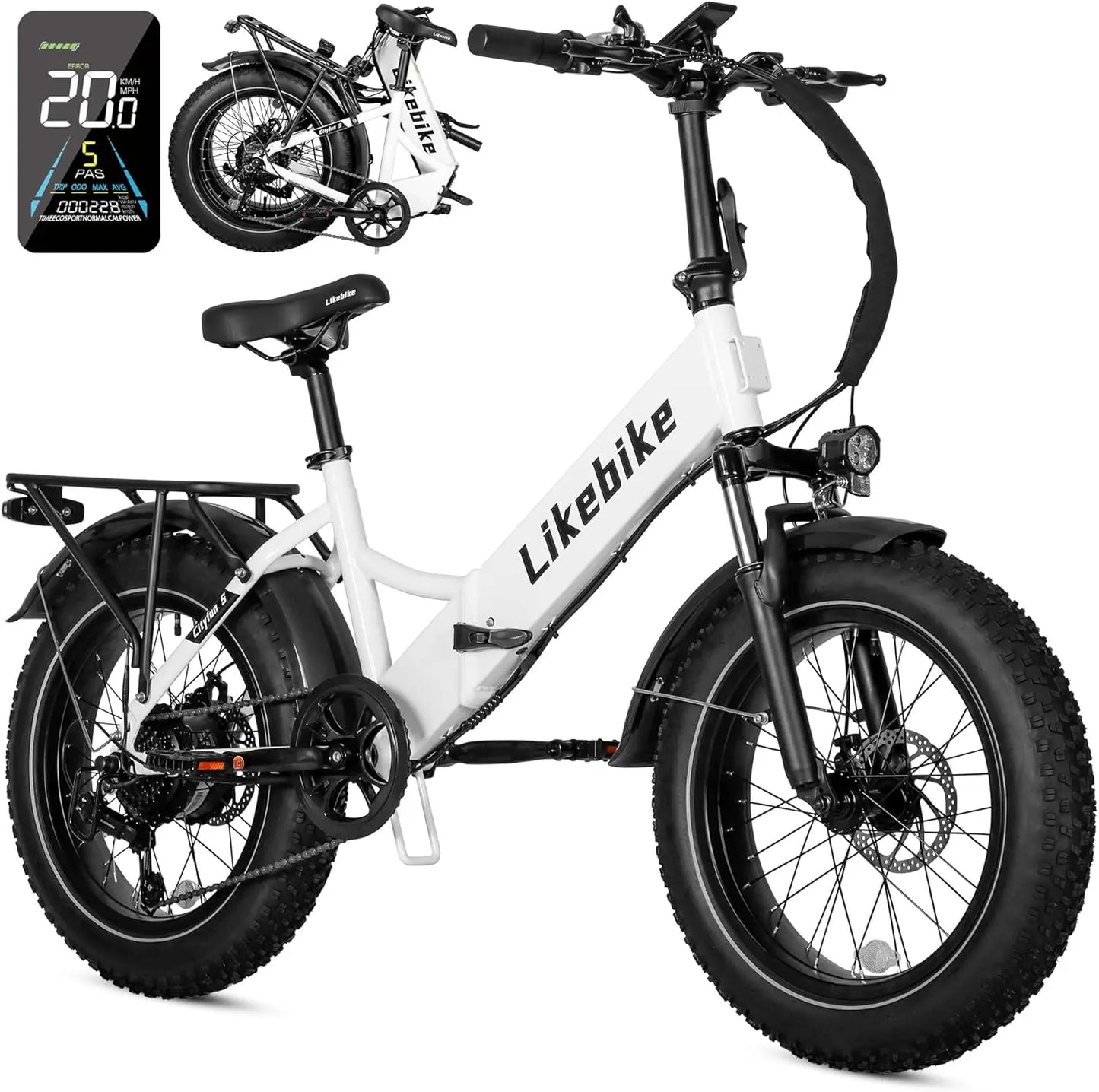 , UL 2849 Certified, 20'' Fat Tire Folding E-Bike with 500W Motor 48V 10.4AH