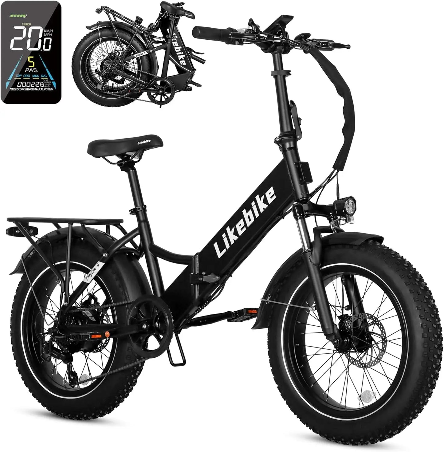 , UL 2849 Certified, 20'' Fat Tire Folding E-Bike with 500W Motor 48V 10.4AH