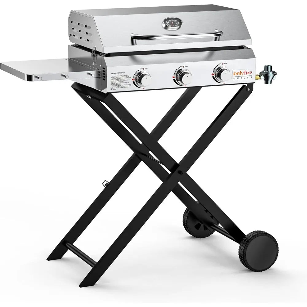 Stainless Steel Flat Top Gas Grill Griddle Stove with Lid,