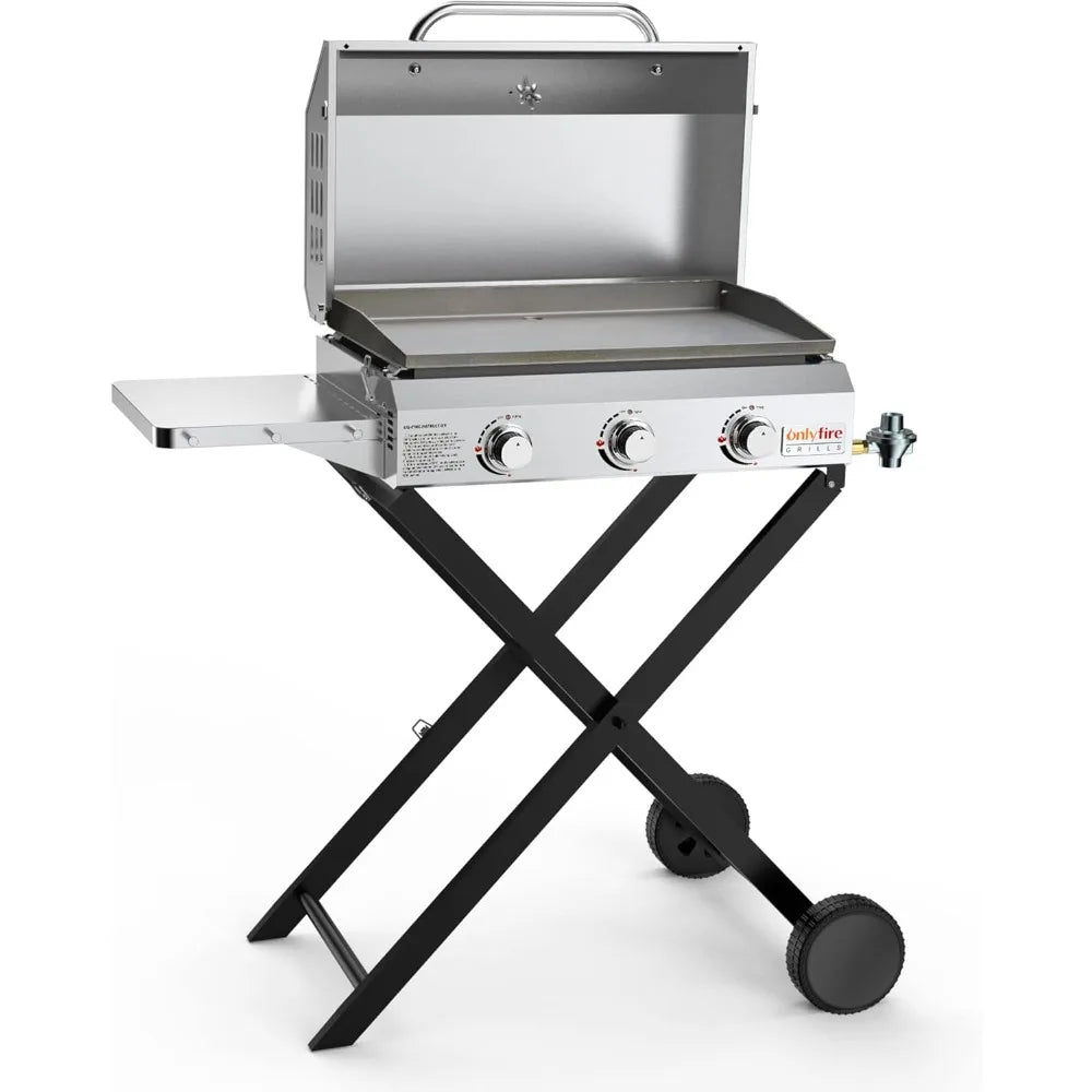 Stainless Steel Flat Top Gas Grill Griddle Stove with Lid,