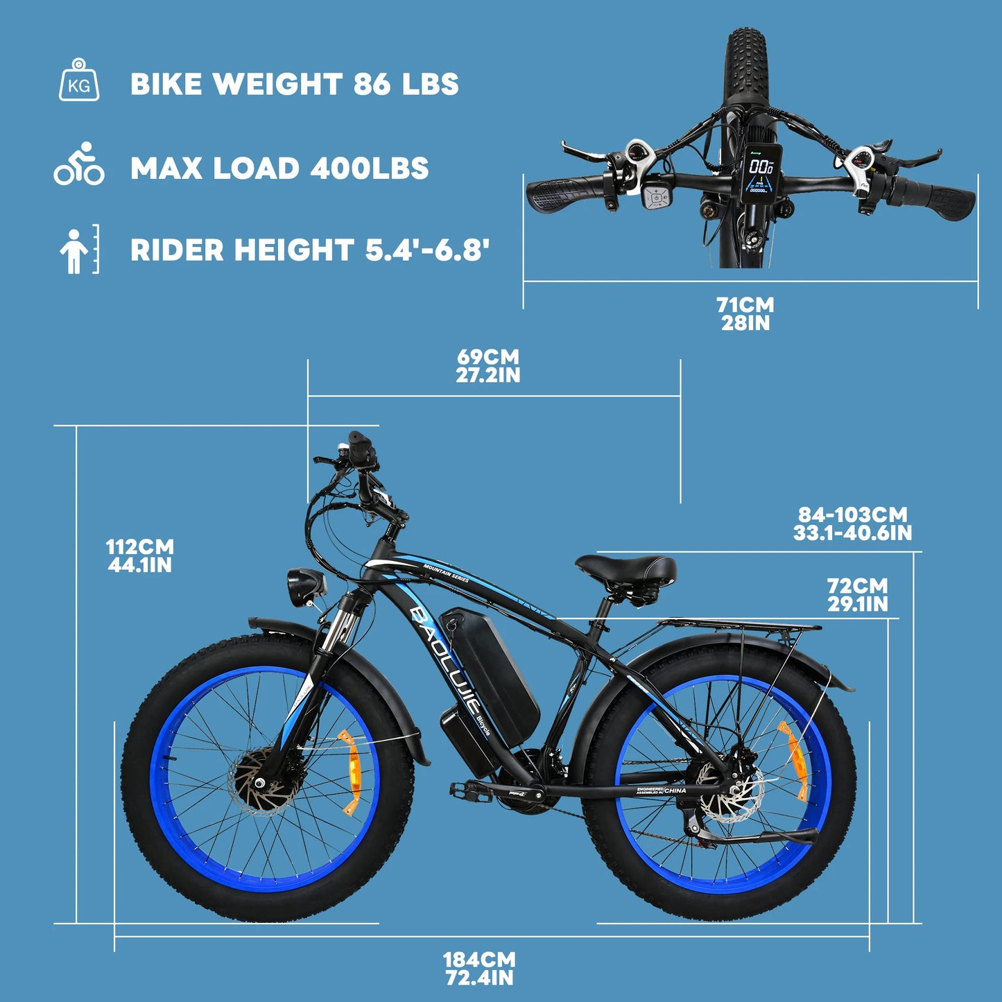 2000W Electric Bike with  26"×4"Fat Tire Ebike for Adults 35MPH 80Miles