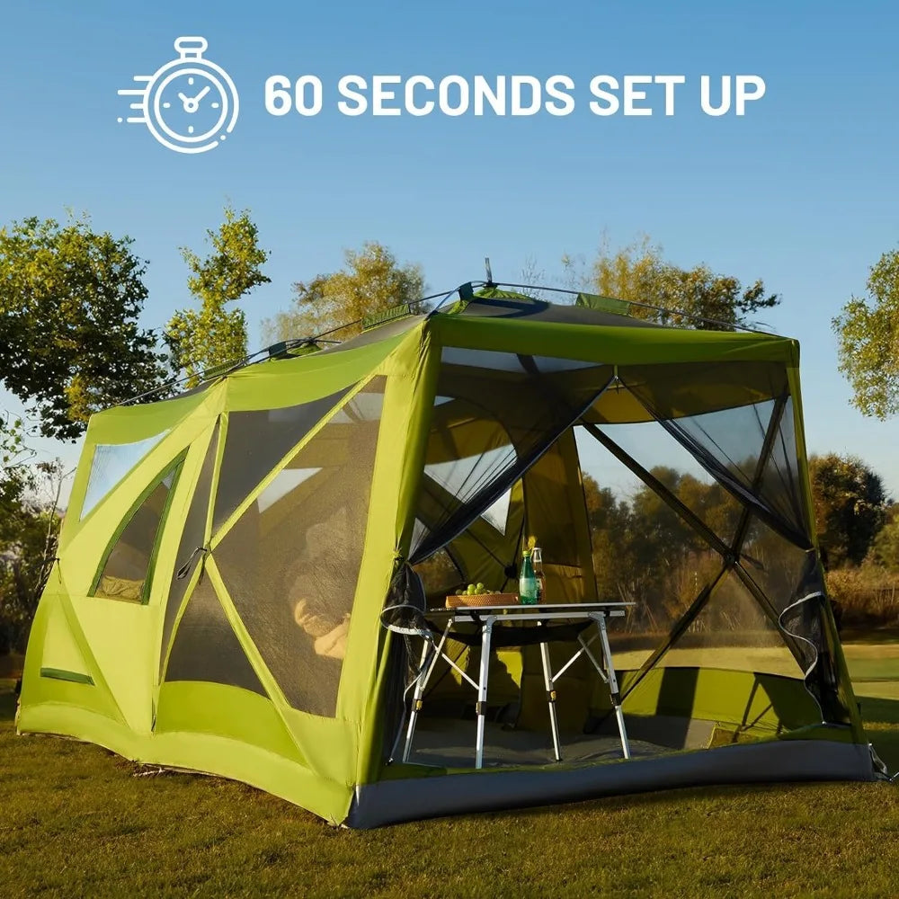 Instant Pop Up Hub Tent 8 Person, 60 Second Set-Up Easy Up Tents with & Screen Room