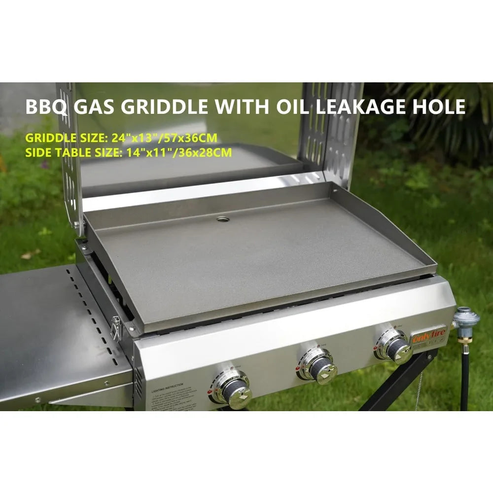 Stainless Steel Flat Top Gas Grill Griddle Stove with Lid,