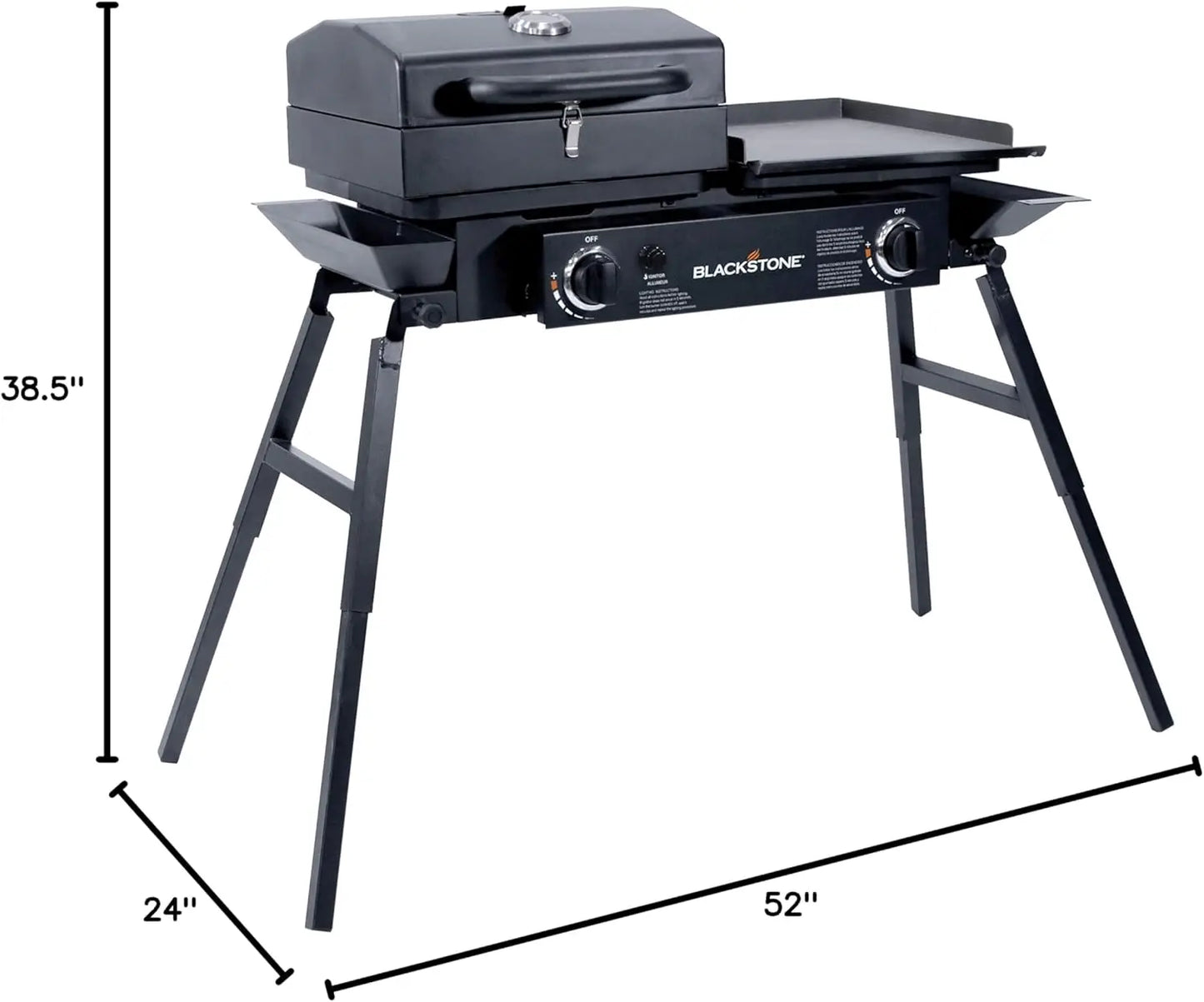 Steel 2 Burner Portable Gas Grill and Griddle Combo Total 35,000 BTUs