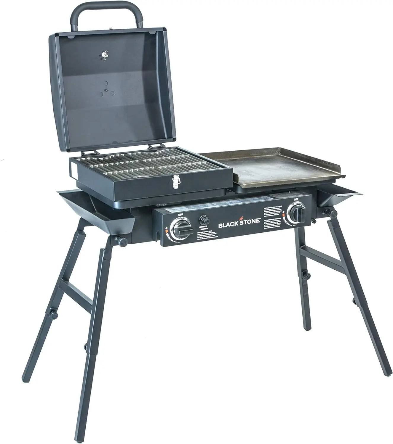 Steel 2 Burner Portable Gas Grill and Griddle Combo Total 35,000 BTUs