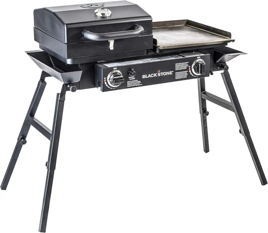 Steel 2 Burner Portable Gas Grill and Griddle Combo Total 35,000 BTUs