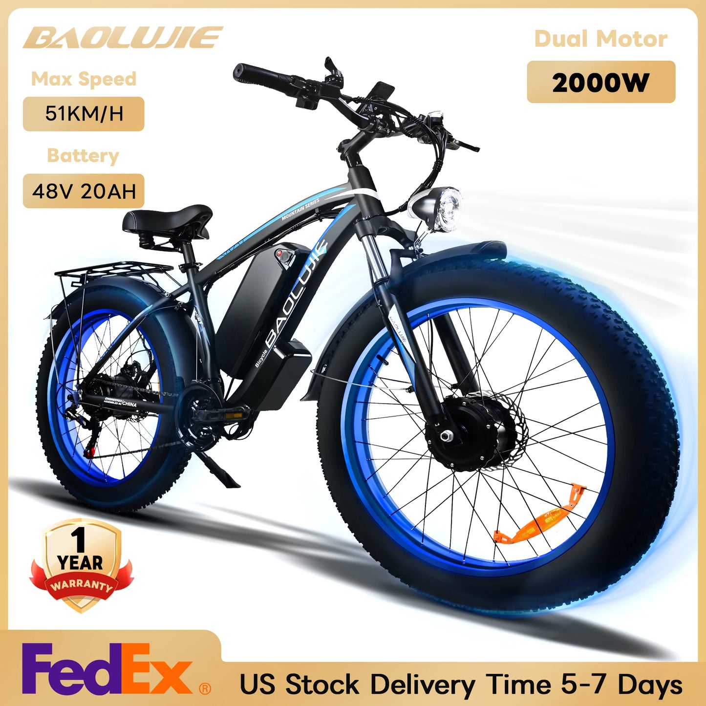 2000W Electric Bike with  26"×4"Fat Tire Ebike for Adults 35MPH 80Miles